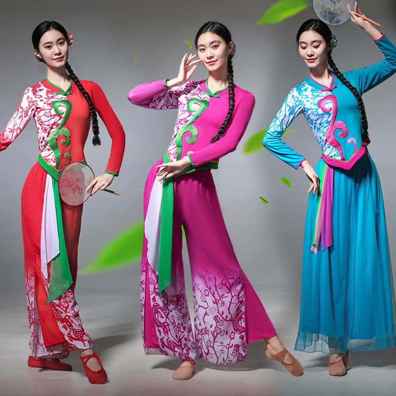 2025 Autumn/Winter New Square Dance Costume Set: Fleece-Lined Gradient Print Dancewear, Classical Practice and Performance Outfit for Women