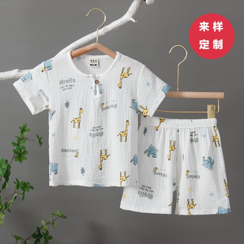 Summer children's toddler boys and girls cotton and linen short-sleeved shorts set home clothes pajamas two-piece cartoon pattern