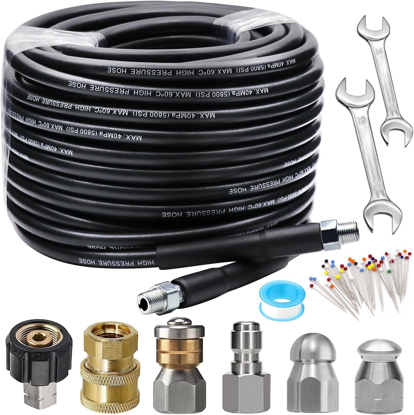 30m High Pressure Washer Sewer Spray Kit 5800PSI Drain Cleaning Hose 1/4 Inch Nozzle