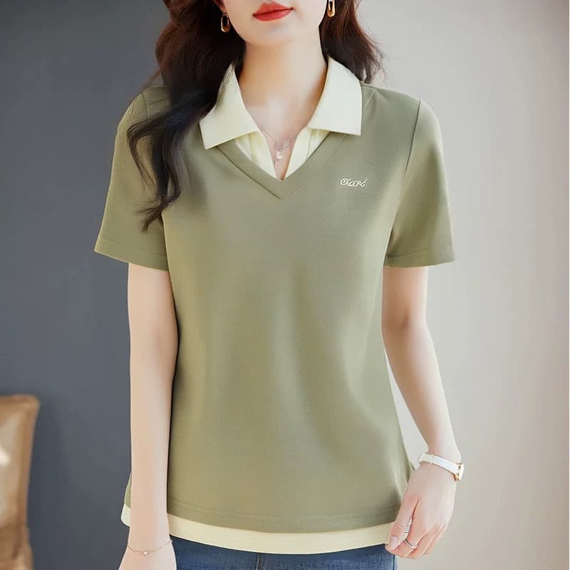 Lapel Short Sleeve T-Shirt for Women, New Summer Plus Size Ladies Two-Piece Top, Loose Women's Wear, Versatile Polo Shirt