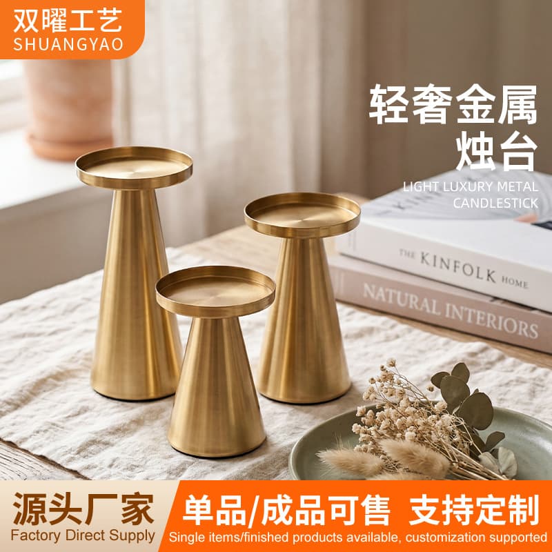 Light Luxury European American Style Gold Electroplated Candle Holder, Candlelight Dinner Anniversary Romantic Date Elegant Ambiance Decor