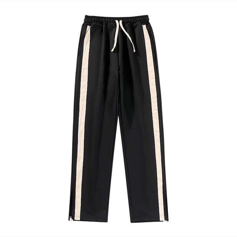 2025 High Street Sweatpants Men's Ins Fashion Straight Loose Summer Striped Draped Split Hem Wide Leg Floor-Length Pants Drop Shipping