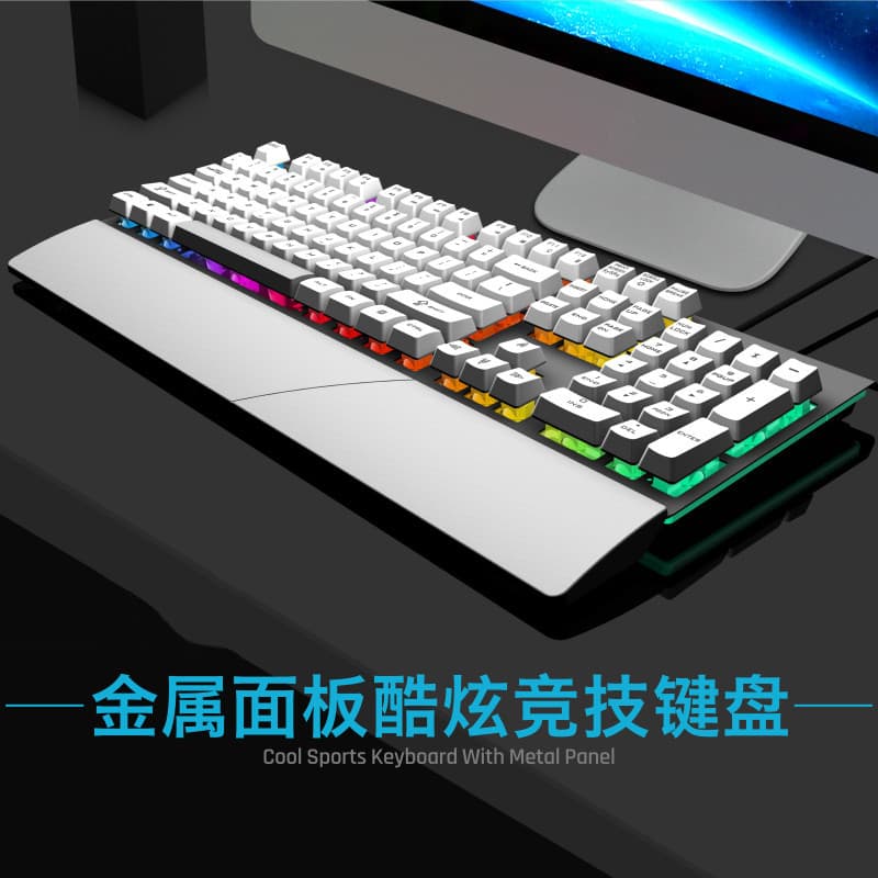 Mechanical Switch Wired Gaming Keyboard RGB Illumination Metal Construction with Palm Rest for Computer Office Use