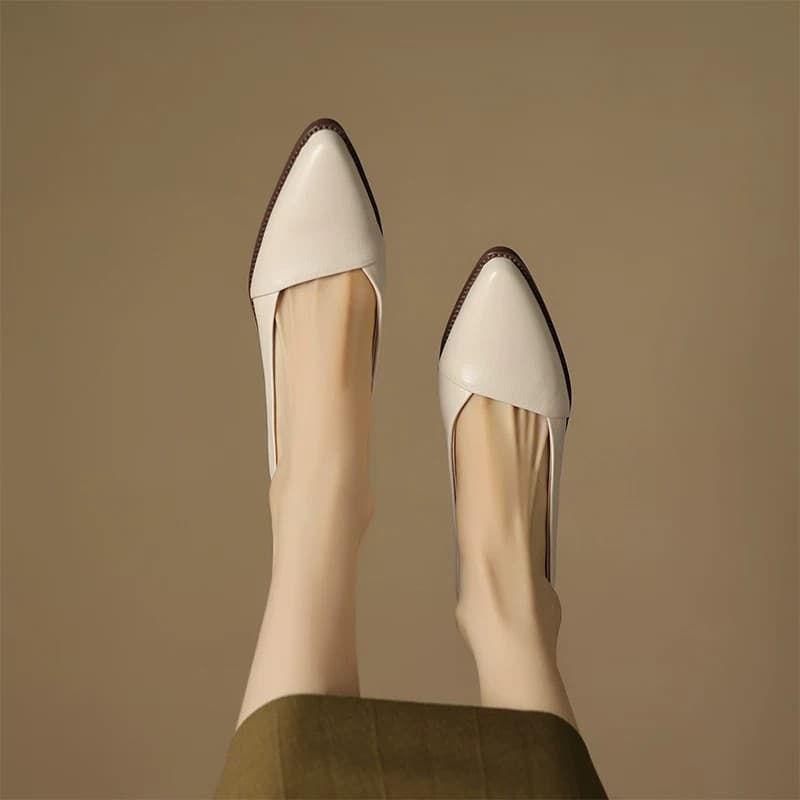 Block Heel Pumps for Women 2026 New Autumn Mid Heel Leather Pointed Toe Work Shoes French Style Elegant High Heel Women's Shoes