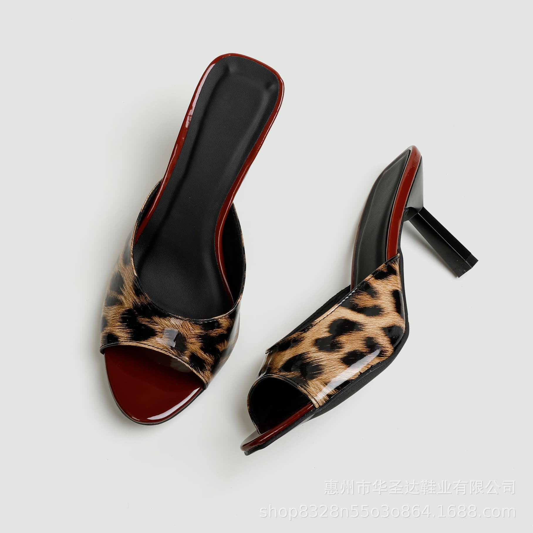 Overseas European and American High Heel Single Shoes, Large Size Leopard Print Stiletto Slippers, Open-Toe Round Pointed Toe Women's Shoes, 2026 Summer High Heels