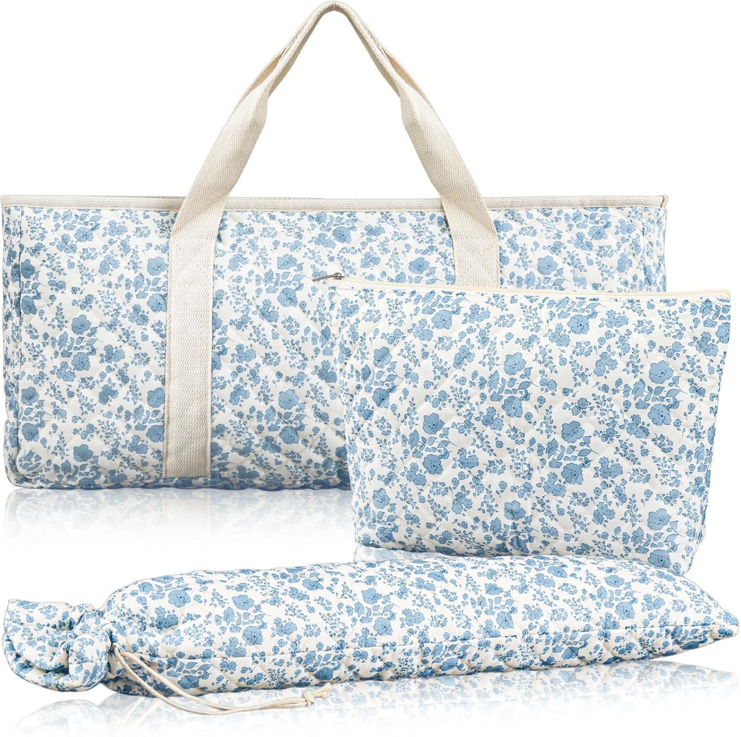 New Three-Piece Set of Floral Large-Capacity Mahjong Bags, Quilted Cosmetic Bags, Lunch Bags, Toiletry Bags, Travel Bags, Clutch Bags
