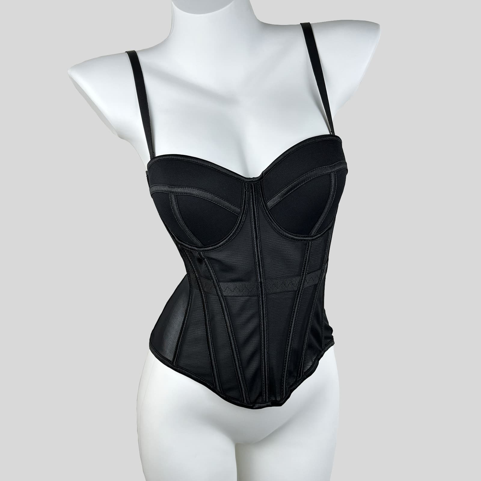 European and American Style High-End Fishbone Corset Mesh Waist Cincher Strappy Top with Padded Cups and Shaping Boning