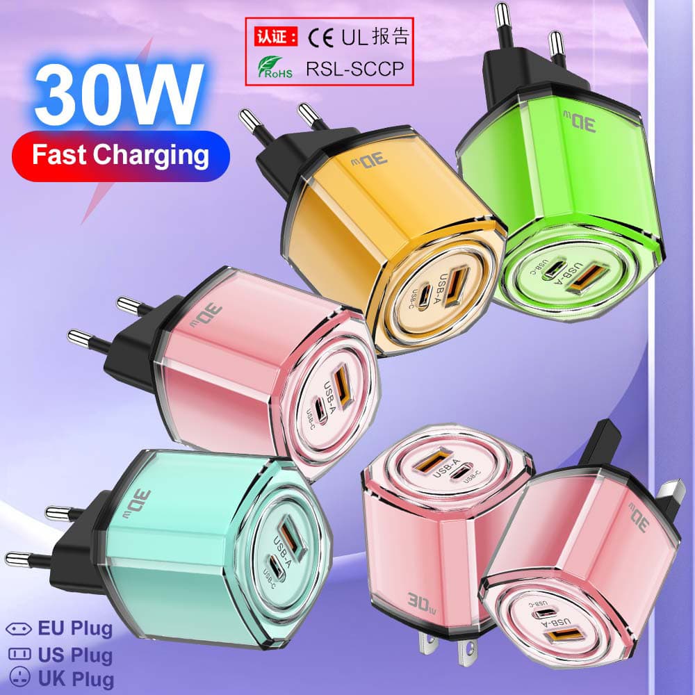 Compatible with PD30W Apple Charger, A+C Small Ice Cube Phone Fast Charger, Cross-Border EU/US Standard Charger