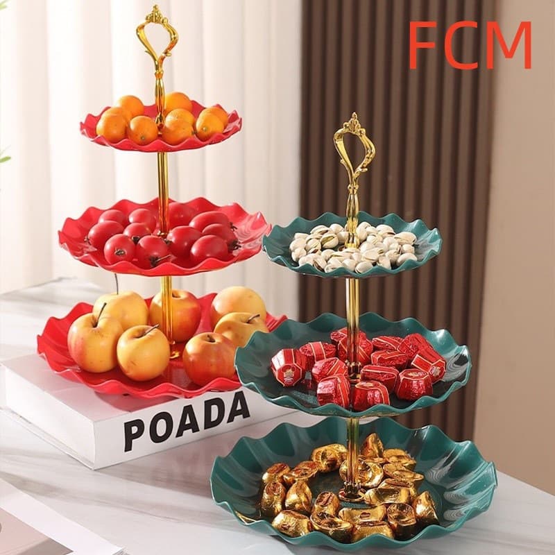 European Three-Tier Fruit Plate Home Use New Style Cross-border Plastic Fruit Plate High-End Living Room Coffee Table Plate Creative Dessert Stand