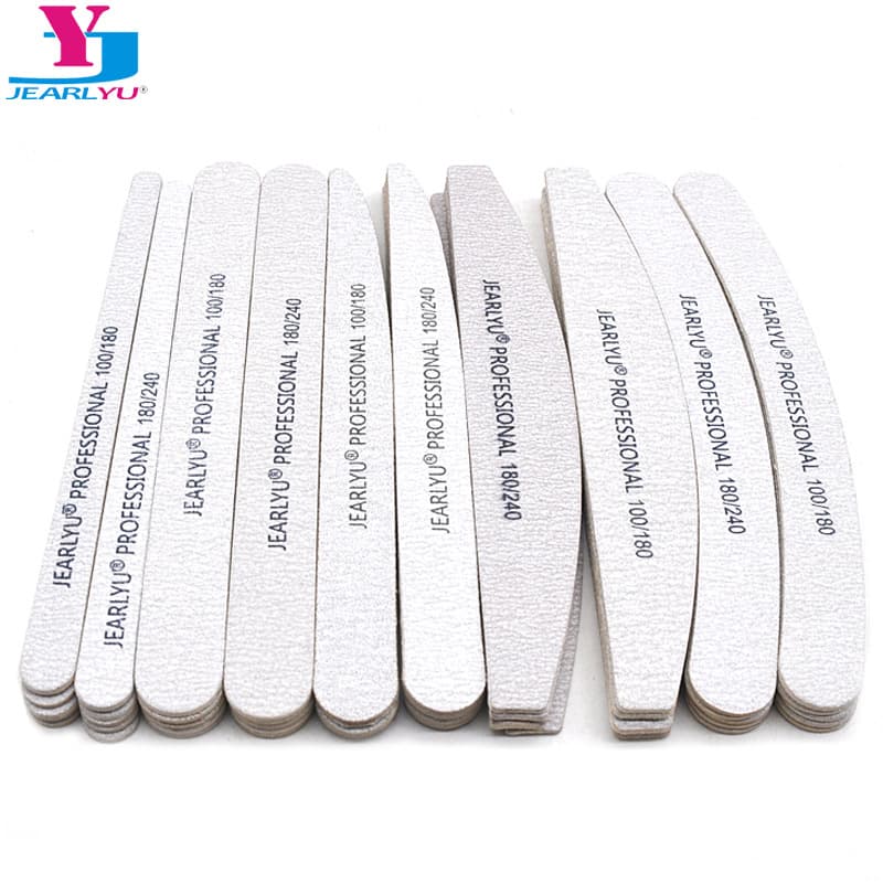High-Quality Thickened Wooden Nail File for Manicure Double-Sided Sandpaper Nail Grinding Tool Gray And White Half-Moon Shape