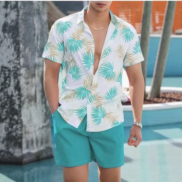 Hawaii New Men's Shirt Tropical Print Vacation Casual Summer Quick-Dry Short Sleeve Shirt