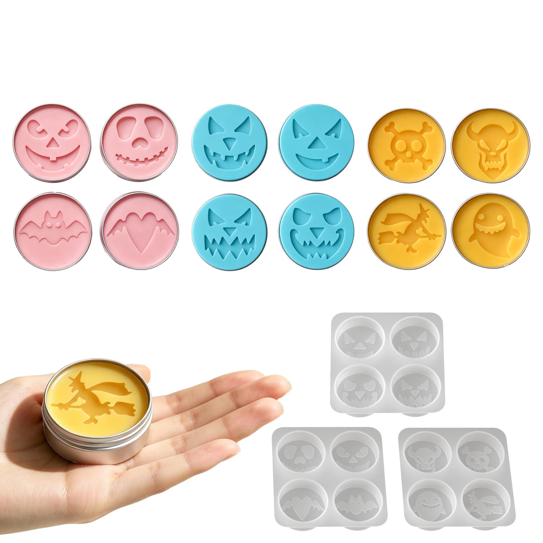 Cross-border New 4-Piece Ghost Face Candle Resin Silicone Mold, Halloween DIY Epoxy Scented Candle Wax Wholesale