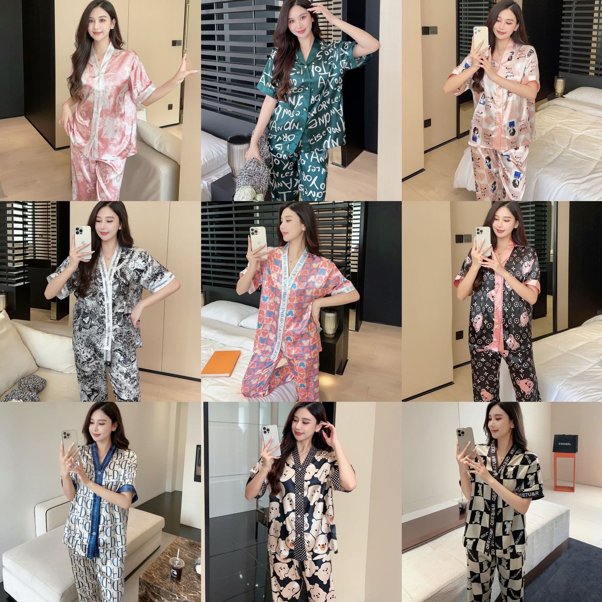 Thin Homewear Amazon Hot Selling Cross-border Ice Silk Pajamas Women Summer Plus Size Cardigan Short Sleeve Long Pants
