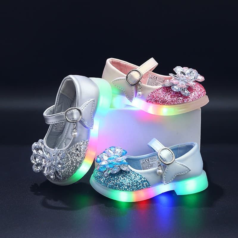 2026 Spring and Autumn Lady Style New Style Acrylic Diamond High-end Princess Shoes with Lights LED Light Shoes Children's Shoes Single Shoes for Women