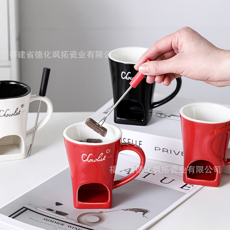 Cross-border colored glaze medium temperature ceramic chocolate fondue cup, cheese and butter heating cup, cheese chocolate hot melt cup