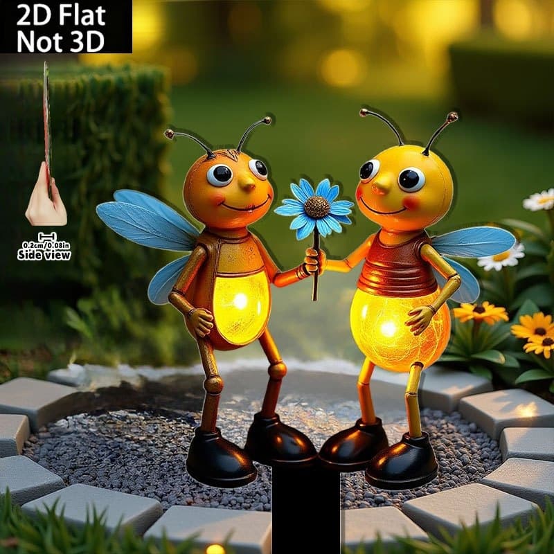 Cross-border 2D Flat Acrylic Two Bees Outdoor Flower Pot Garden Decoration Ground Insert Christmas