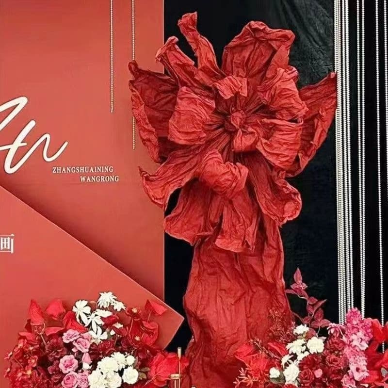 Handmade Crepe Paper Artificial Flowers for Wedding Decoration, Window Display, Flocked Silk Flowers