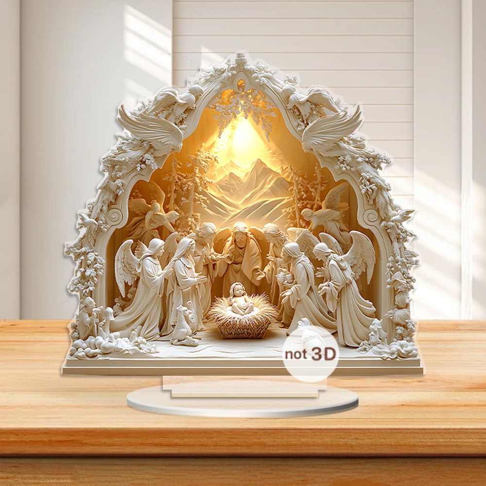 Cross-border White Religious Nativity Scene Acrylic Desktop Ornament Holiday Atmosphere Decoration Gift