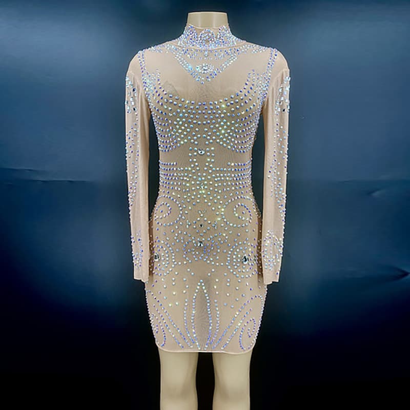2024 Summer Sparkly Rhinestone Long Dress Women Casual Short Skirt Women Evening Dress Suitable for Party and Wedding