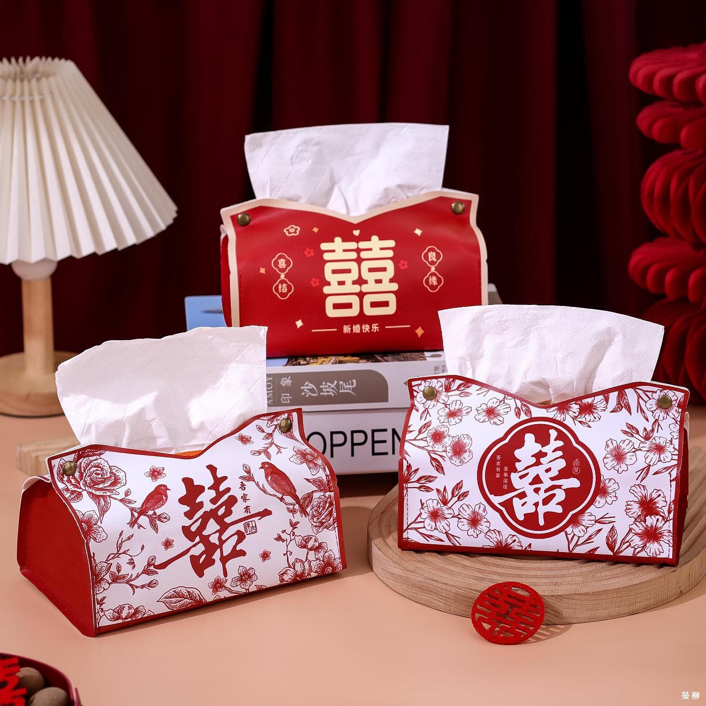 Wedding tissue box, engagement decoration, red tissue box storage box for wedding room, living room, and home use, 2025 new style.