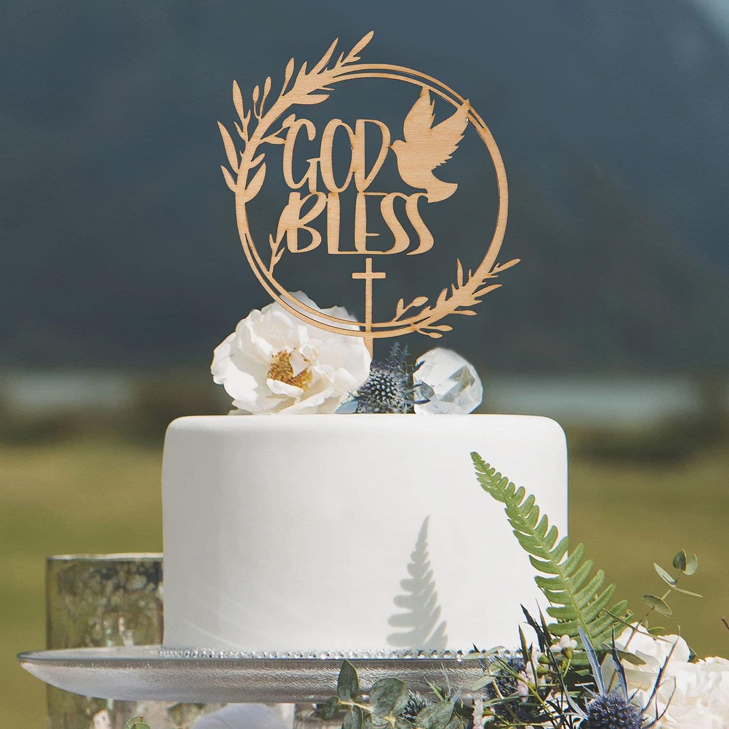 Cross-Border God Blessing Wooden First Baptism and Holy Communion Cake Insert Dove Shape Wooden Cake Decoration