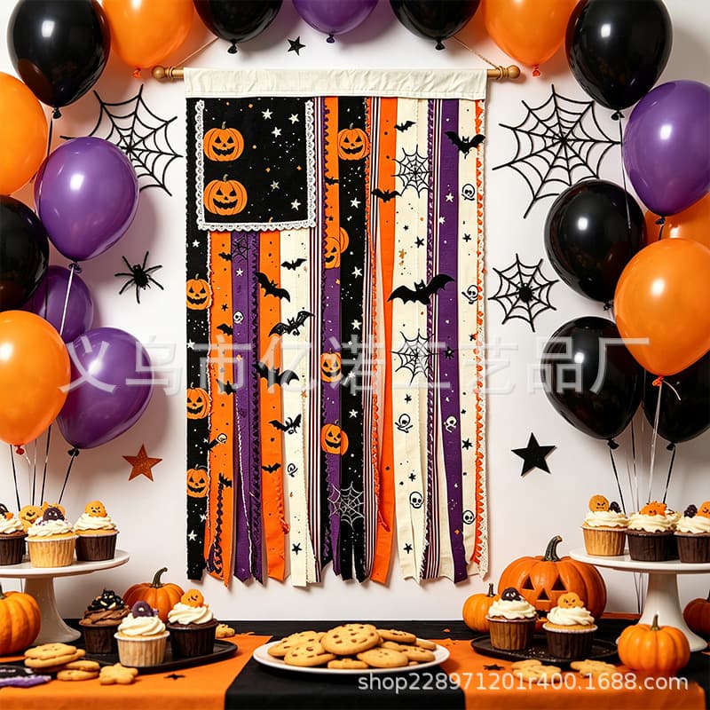New Halloween Fringed Tassel Fabric Banner Wall Hanging Pumpkin Theme Cloth Decoration Handmade Tassel Door Hanging