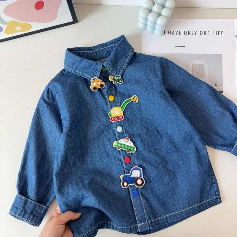 Japanese children's clothing~Autumn new style boys' cute car lapel tops baby fashionable shirts children's shirts trendy