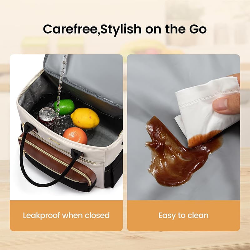 In Stock New Color-Block Lunch Tote Bag Work Lunch Bag Insulated Crossbody Bag Wide-Open Tote Cooler Bag
