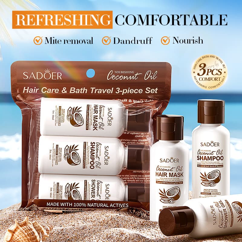 Cross-border Ready-to-Ship Bath Set, Shangduo Coconut Oil Bath and Hair Care Travel Three-Piece Set, Direct from Export Factory