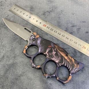 Ghost Head Outdoor Four-Finger Knuckle Duster Folding Knife Self-Defense Weapon Outdoor Military Knuckle Knife Window Breaker