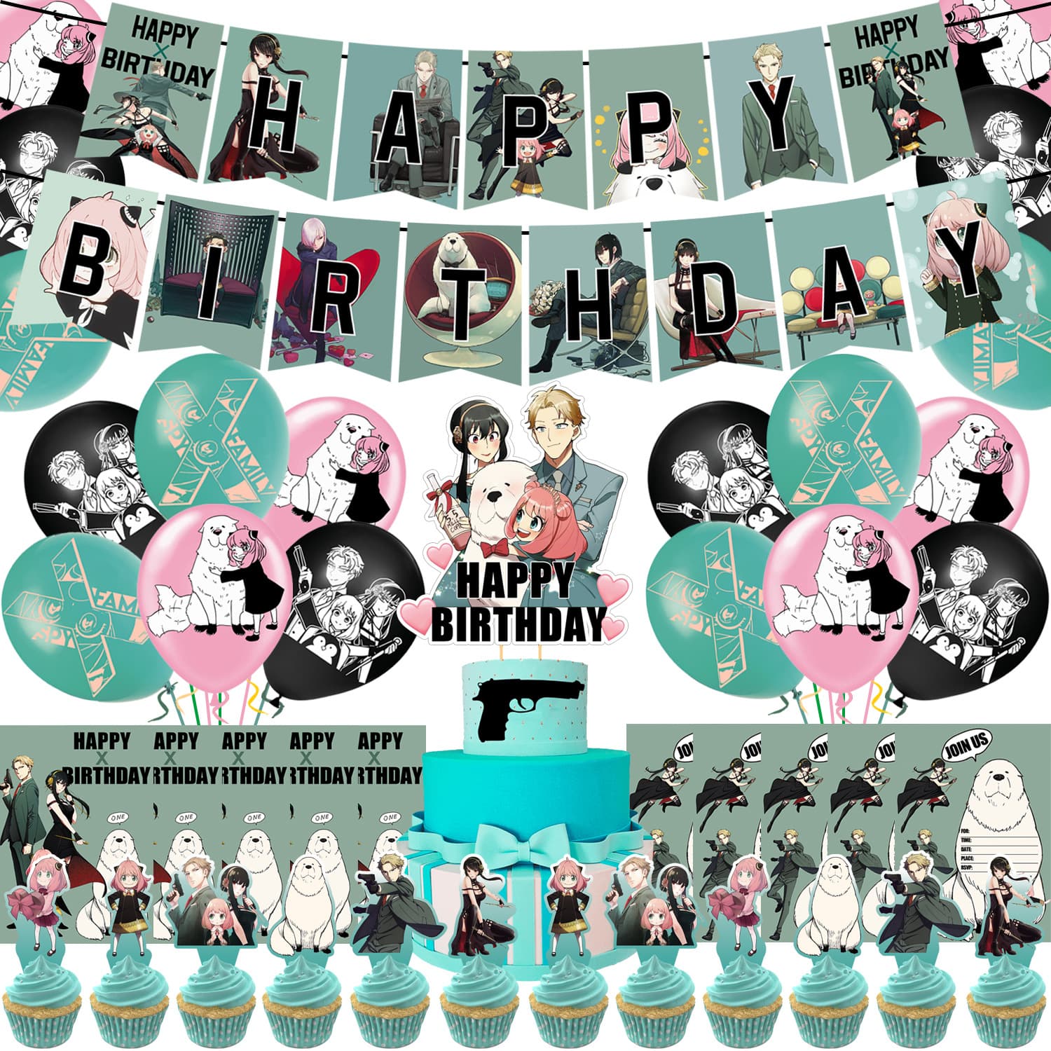 Spy Play House Party Set SPYFAMILY Anime Flag Cake Balloon Birthday Party Supplies