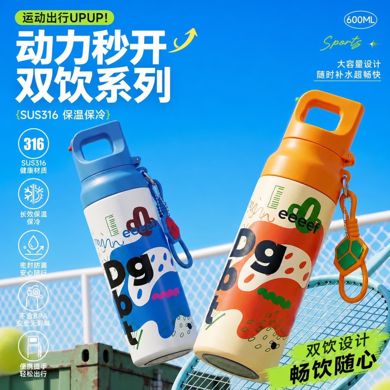 New High-Quality Insulated Mug Outdoor Portable Large Capacity Water Bottle 316 Stainless Steel for Men Women Students