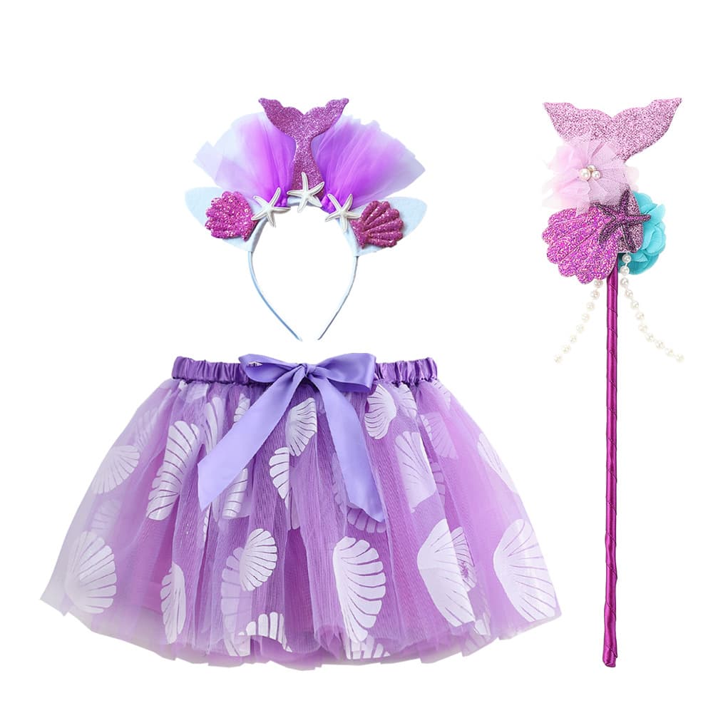 Shell-shaped midi skirt, girls' three-piece tutu skirt with printed mesh lining, children's clothing