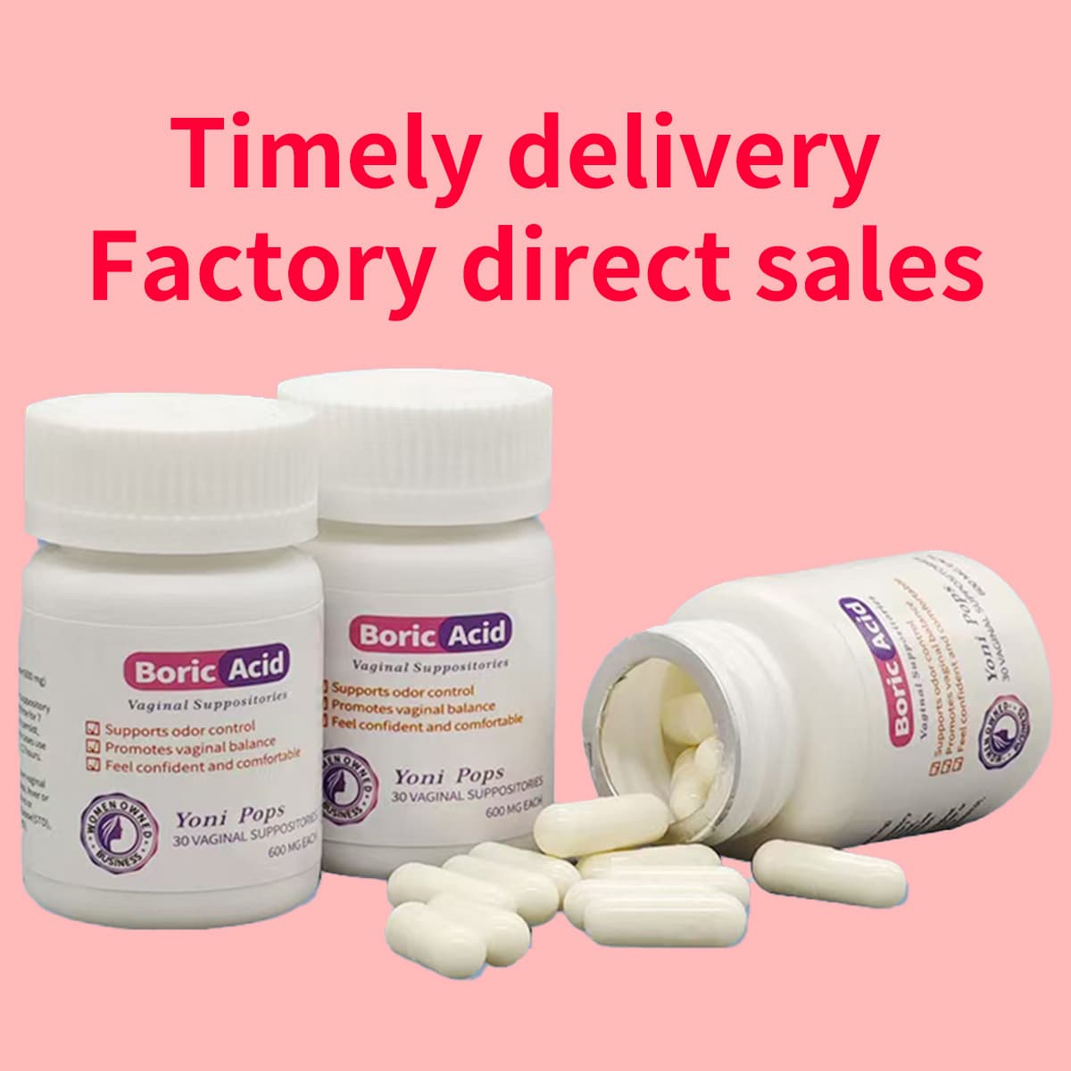 Yoni Pops Boric Acid Vaginal Suppositories Private Part Borax Built-In Vaginal Care Capsules for Ladies Personal Hygiene