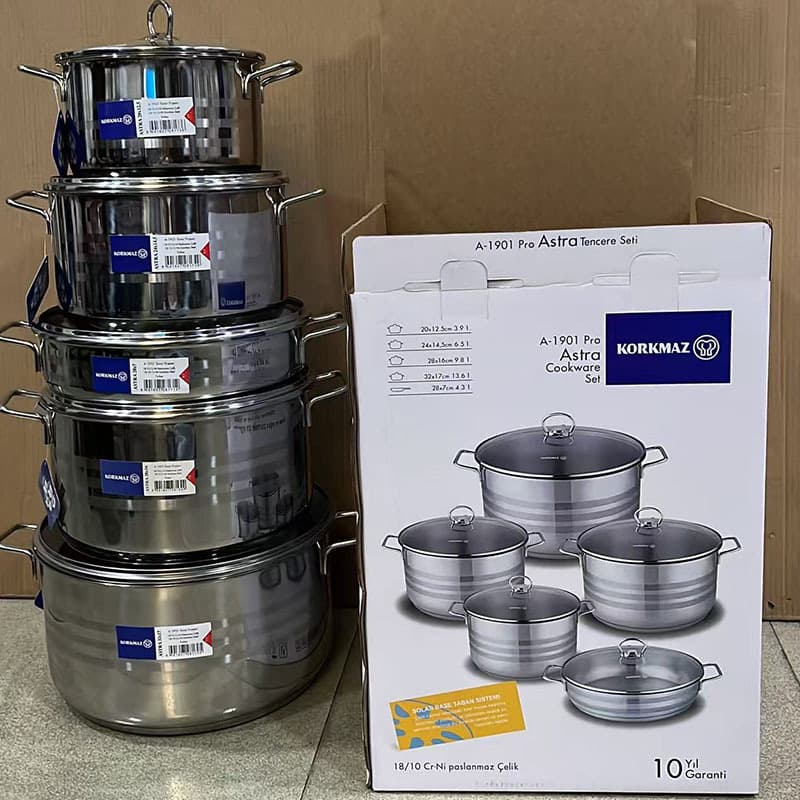 Cross-border 10-Piece Stainless Steel Cookware Set with Stockpot and Frying Pan