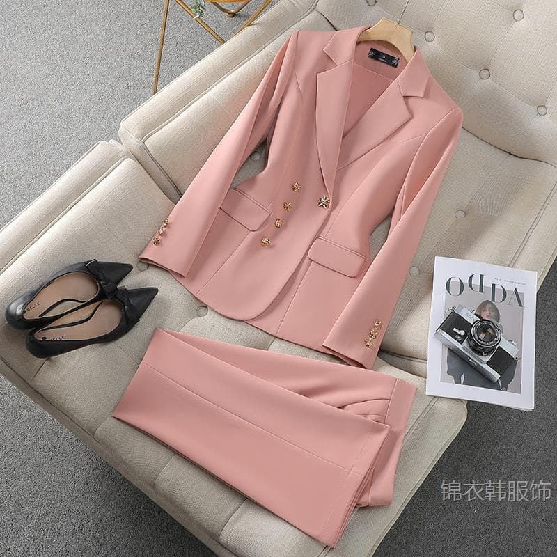 Pink blazer women's 2025 new autumn and winter broadcast host professional formal wear micro-flared pants suit suit