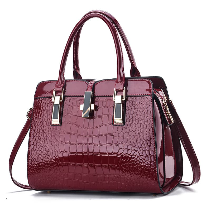 Cross-border Hot Fashion Bright Leather Women's Handbag 2025 Autumn Winter New Large Capacity Crocodile Shoulder Crossbody Bag