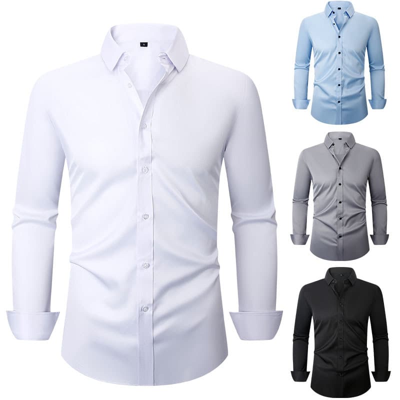 Cross-border Four-way Stretch Men's Shirt Wrinkle-resistant Solid Color Long Sleeve Business Slim Fit Men's Shirt Wholesale