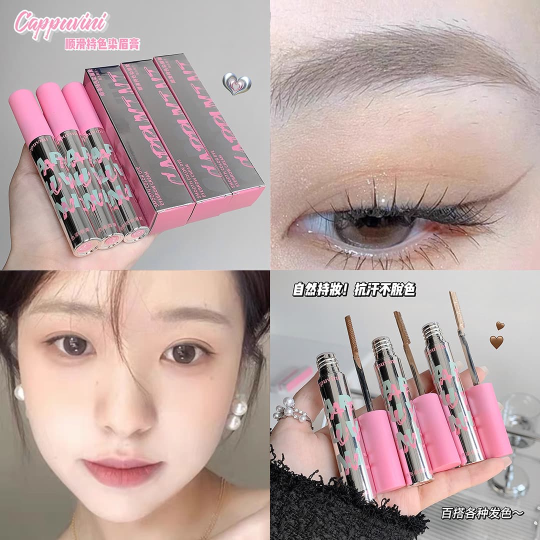 Cappuvini Pink Cap Eyebrow Tint - Smudge-proof, Affordable Cosmetics for Natural Eyebrows, Student-friendly