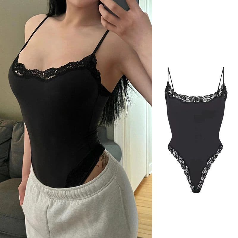 Lace Sexy Pure Desire European and American Adjustable Strap Bodysuit Vest Women Slim Fit Waist Shaping Base Layer Top