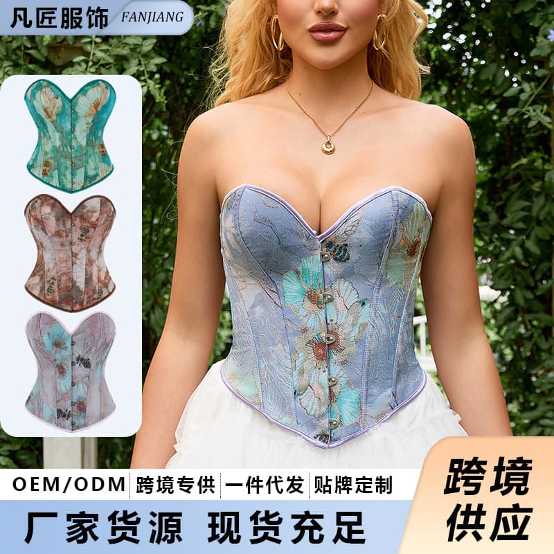 Spring New Arrival Royal Corset Green Bee Jacquard Fabric Slimming Outerwear Top