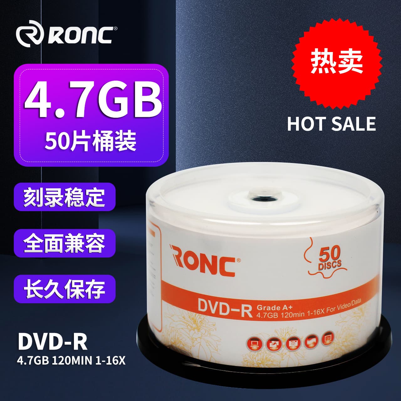 Manufacturer Direct Sales In-Stock Blank Discs DVD-R Recording Discs 4.7GB Car Music Discs 50-Pack Spindle