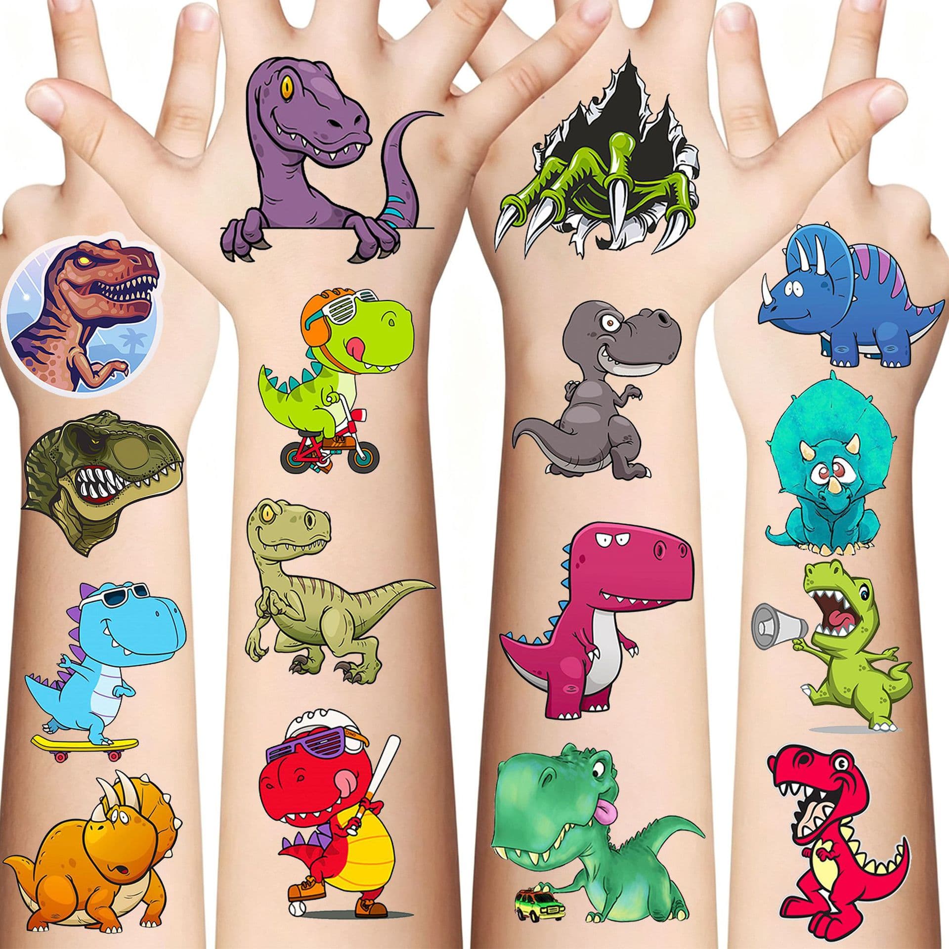 Cross-border cartoon cute colorful dinosaur children's tattoo stickers waterproof realistic tattoo stickers TEMU European and American Tattoo
