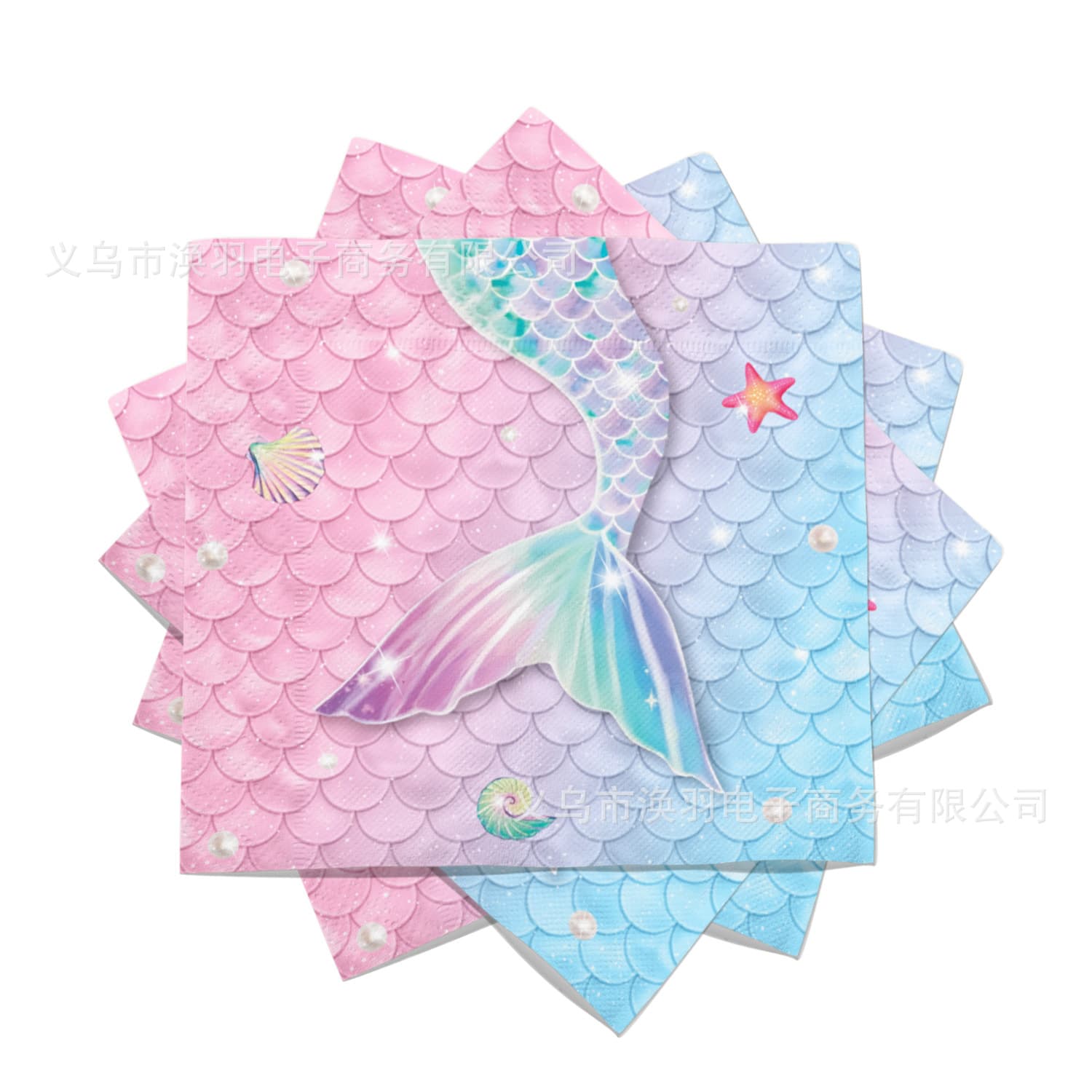 [Ready Stock] Amazon Blue and Pink Mermaid Theme Children's Birthday Party Tissue Disposable Printed Napkins