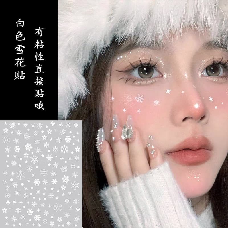 Snowflake Stickers Winter Initial Snow Makeup Cosplay Elsa Makeup Patch Face White Christmas Atmosphere Stickers Cartoon Theme