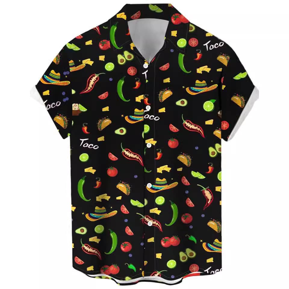 New Tropical Fruit Digital Print Shirt Men Beach Vacation Casual Short Sleeve Cross-border Independent Station Hot Selling Shirt
