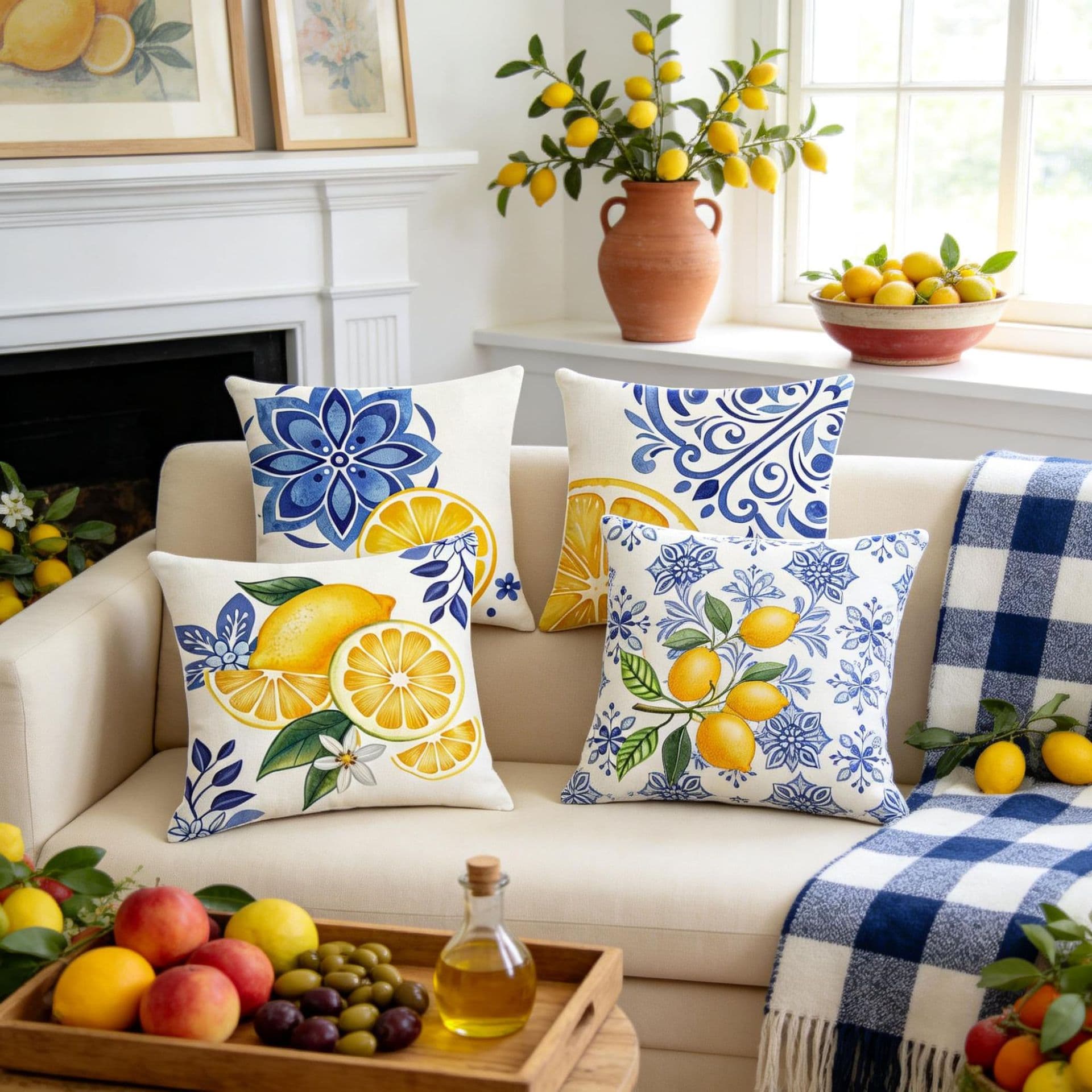 American-style throw pillowcases with fresh lemon print, perfect for living room sofas and bedrooms. (temu cross-border e-commerce)
