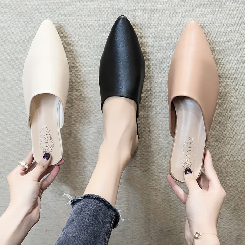 Baotou Half Slippers 2026 New Summer Trendy Chunky Heel Low Heel Women's Sandals Mule Lazy Sandals Women's Outdoor Wear
