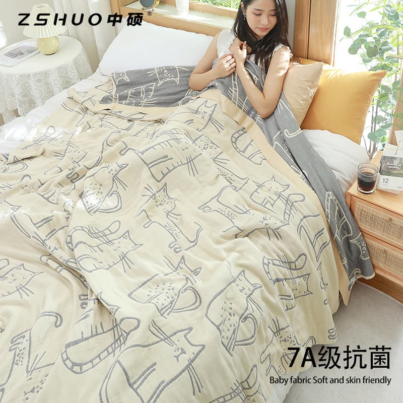 Japanese Five-Layer Bamboo Cotton Towel Blanket Single/Double Gauze Towel Blanket Children's Cartoon Blanket Dormitory Bed Sheet Cover