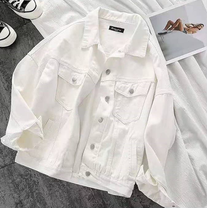 2025 Spring/Autumn New Style Retro Loose-fitting White Cotton Denim Jacket for Women, Long-sleeved Top